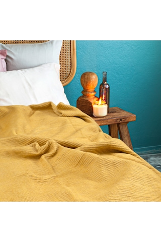 Verra Home Pamuk Battaniye Tek Kişilik Tv Battaniyesi 130 x 170 CM Hardal