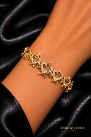 Cm Jewelry Taşlı Gold Ayarlanabilir Çelik Bileklik Altın 08527192