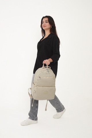 Sanmorris Unisex Suya Dayanıklı Orta Boy Krinkıl Kumaş Çok Gözlü Krem Laptop Okul Ve Seyahat Sırt Çantası Krem