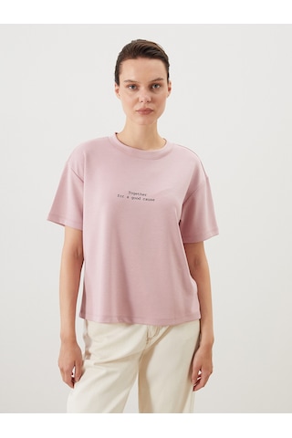 Lcw Comfort Pembe Baskılı Soft Touch Kadın Tişört