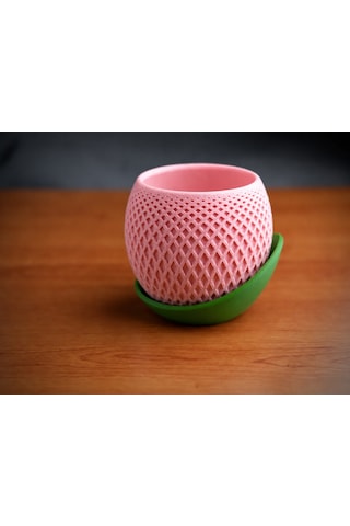 3d Baskı Küre Saksı - Kafes Dokulu İki Parçalı Dekoratif Saksı - Pembe-yeşil Belirtilmemis