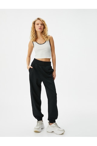 Koton Jogger Eşofman Altı Yüksek Bel Rahat Kalıp Cepli Pamuk Karışımlı Siyah 4sal40061ık 4SAL40061IK999 Siyah