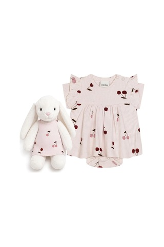 Velvet Bunny Cherry Blossom Dream Elbiseli Beyaz Tavşan Set Çok Renkli