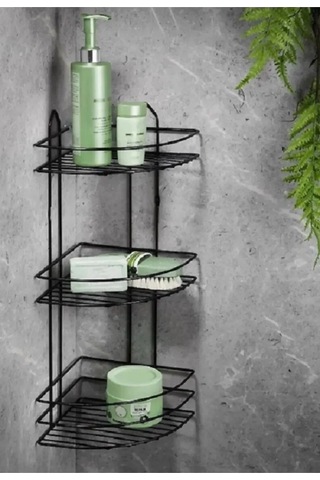 Köşelik Banyo 3 Raflı Siyah Metal Royaleks-56574 Standart