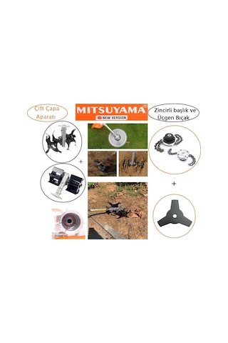 Mitsuyama MİTSUYAMA201 Tırpan Çift Çapa Aparatı Seti Zincirli Başlık ve Üçgen Bıçak Uyumlu Bahçe Tarla Çapalama Aparatı