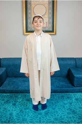 Krem Buhara Yaka Namaz Elbisesi Erkek Çocuk Cübbe Krem