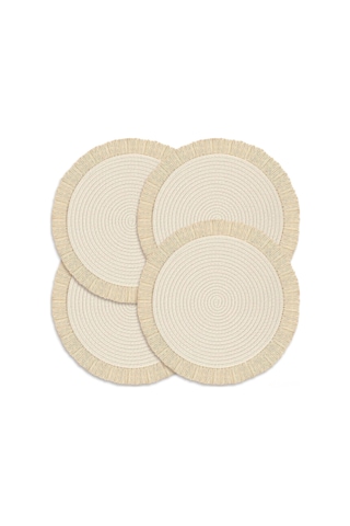 Shineyee 4'lü Yuvarlak Pamuklu Yıkanabilir Masa Örtüsü - 33 Cm Isıya Dayanıklı Bej