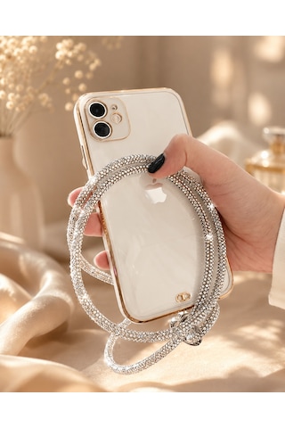 Silver Taşlı Telefon Boyun Askısı Kristal Taşlı Şık Boyun Askısı