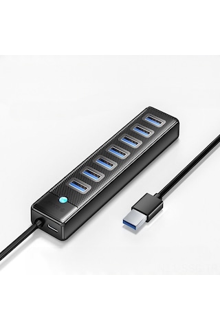Springsun Orico Siyah 7 Port Usb 3.0 Hub - 5gbps Hızlı Veri Transferi, 5v3a Sabit Besleme, 1m Kablolu, Usb-a Girişli Genişletici Pw7u-u3