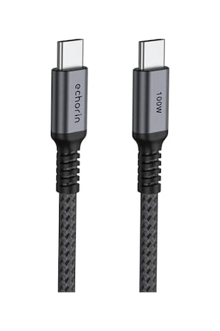 Şarj Ve Veri Aktarım Kablosu 20v5a, Type C&apos Den Type C&apos Ye, 100w, Çift Kat Örgülü Gri, 2 Metre