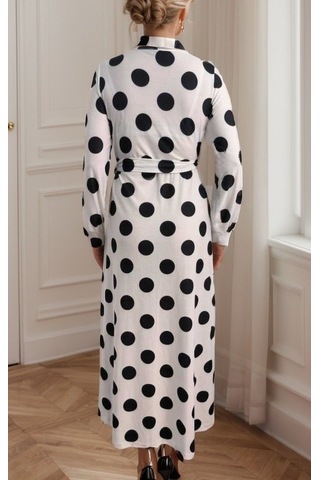 Nnstartshopping Kadın Uzun Kollu Kruvaze Yaka Yandan Bağlamalı Krep Tam Boy Elbise BEYAZ Beyaz