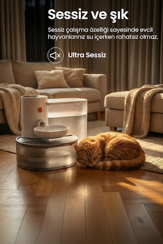 Kedi Su Pınarı Otomatik, Şarjlı, 3l, 180 Gün Pil Ömrü, Kablosuz, Akıllı Su Sebili H310