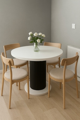 Güneş Model 90 Çaplı 75 Cm Yükseklikli 36mm Kalın Kenarlı Sandalye Yok Yuvarlak Yemek Masası Siyah
