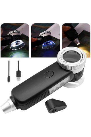 Th-8019 30x Ayarlanabilir Çoklu Işıklı Usb Şarjlı El Büyüteci