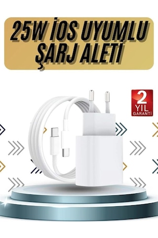 15/pro/pro Max 25w İos Uyumlu Hızlı Şarj Aleti Adaptörlü Beyaz Çok Renkli