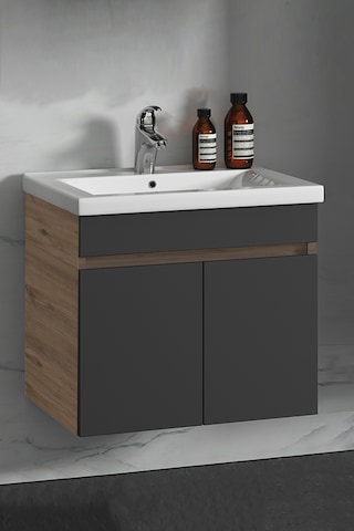 55 Cm Atlantik Çam-Antrasit Gri Mat Mdf Lavabolu Banyo Alt Dolabı Antrasit - Atlantik Çam