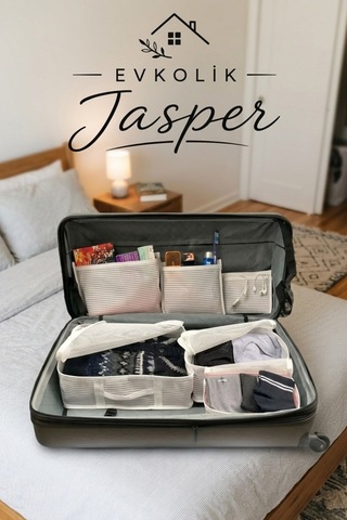 Jasper 6'lı Valiz Bavul Düzenleyici Seyahat Çantası Organizer Hurç Set Fermuarlı Gri Çizgi Antrasit