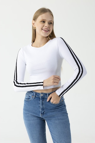 Giysa Kadın Bisiklet Yaka Kolu Biyeli Basic Body Beyaz - Ms0001276 Beyaz