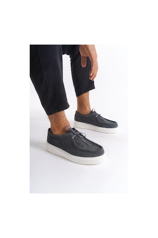 Mubiano Hakiki Deri Mbsr3535-gr Erkek Bağcık Detay Süet Günlük Gri Ayakkabı & Loafer Gri