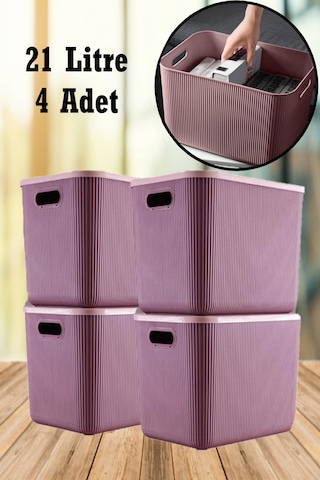 Bayev 4 Adet 21 Lt Storage Mor Dolap Içi Düzenleyici Oyuncak Ve Çamaşır Sepeti Elbise Saklama Kutusu Mor