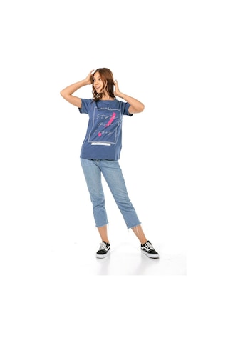 Vıshenka Kadın Mavi Compact Penye Yazı Baskılı T-Shirt Mavi