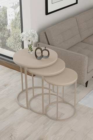 Ecol Desings 3lü Lüx Zigon Sehpa Cappuccino Bej