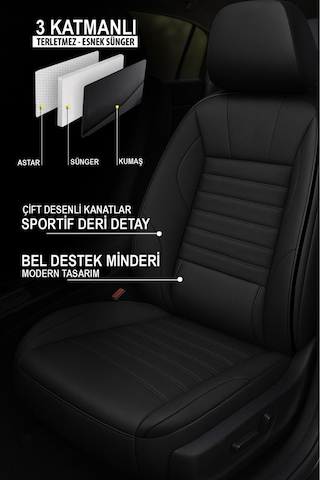 Naz Oto Stone Deri Oto Koltuk Kılıfı - Bel Destekli Peugeot 206-207-208-306-307-407 Uyumlu