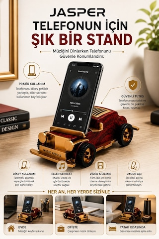 Jasper Jpr-1524 Dekoratif Bluetooth Hoparlör Telefon Standı Retro Klasik Araba Tasarım 3w 1200 Mah