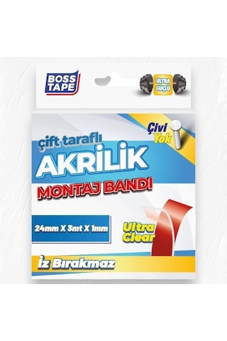 Boss Tape Çift Taraflı Akrilik Montaj Bandı- 18mmx3mt Şeffaf