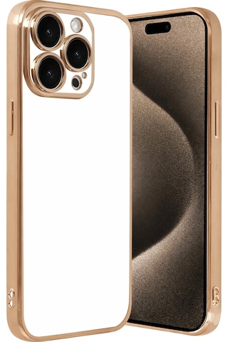 Newface Apple Uyumlu iPhone 15 Pro Max Razer Lensli Silikon Semeglbl - 58 - Gold
