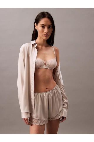 Calvin Klein L/s Top Buttondown, Pea Kadın Krem Pijama Üstü