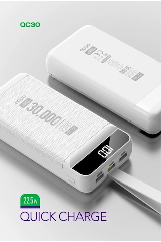 Powerway Pd 22.5w 30.000 Mah 3.0 Hızlı Şarj Gerçek 30.000 Mah Qc30 Powerbank BEYAZ