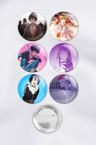 Noragami Çanta Süsü Rozet İğneli Buton Rozet Seti 6 Adet Çok Renkli
