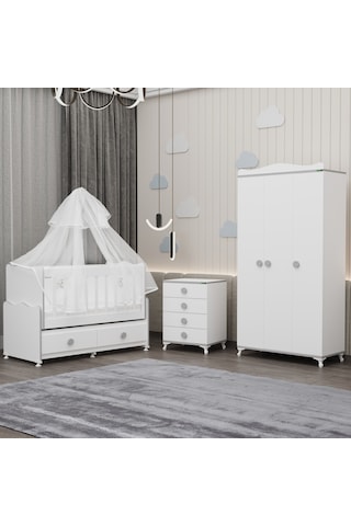 Elegant Yıldız 3 Bebek Odası Takımı Yatak Uykuseti - Gri Beyaz