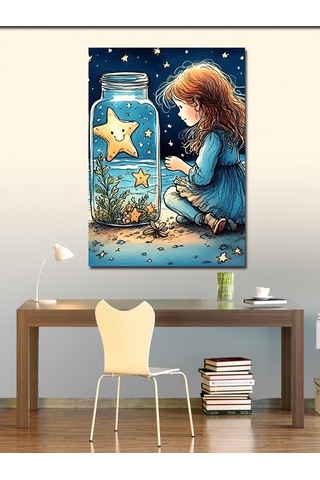 Kanvas Tablo Küçük Kız Ve Yıldızlar 70cmx100cm