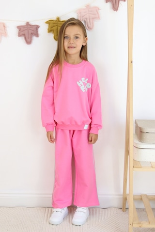 Kız Çocuk Hello Fun Baskılı İspanyol Paça İki İplik Eşofman Takımı Koyu Pembe