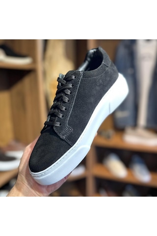 Alza %100 Hakiki Deri Erkek Sneaker Günlük Rahat Ve Şık Ayakkabı - Siyah / Beyaz Süet SİYAH-BEYAZ