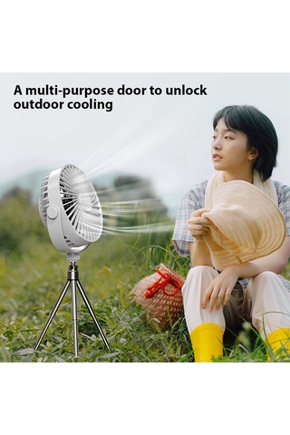 Symbee Beyaz Usb Şarjlı Tripod Fan, 3 Hızlı 4 Saatli Zamanlayıcı, Led Gece Lambası, Dış Mekan Kamp İçin Uzaktan Kumandalı Asılabilir Fan 2000mah