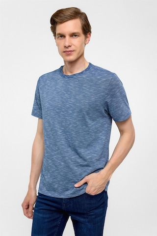 SÜVARİ Saks Mavi Regular Armürlü Bisiklet Yaka Tişört