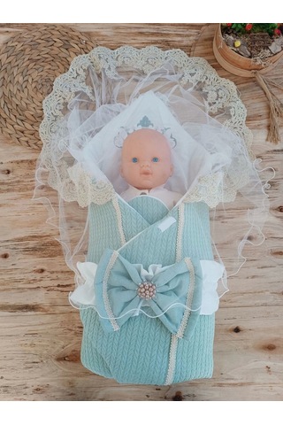 Yenidoğan Tericotton Örgülü Trilüx Bebek Battaniyesi Kundak Yeşil