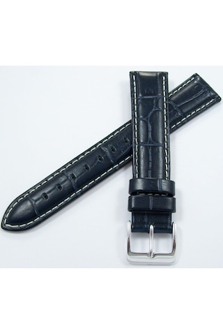 First Deri Saat Kayışı 20Mm Koyu Lacivert Saat Kordonu Beyaz Diki