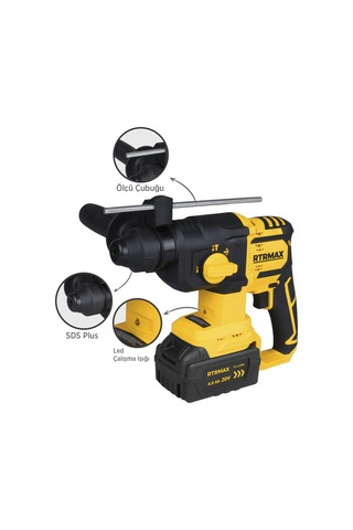 Rtrmax RTS5040 Şarjlı Sds Plus Kırıcı ve Delici Kömürsüz 1.8Jul 26mm 2x4 Ah 20V Çift Akü S-Lion