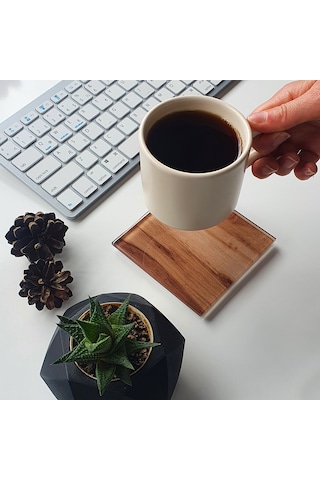 Decorita Cam Bardak Altlığı Yeni Ahşap Desen 4'lü Takım 10 x 10 CM Çok Renkli