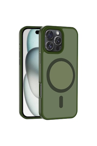 Zore Apple iPhone Uyumlu 16 Pro Max Kılıf Magsafe Şarj Özellikli Mat Arka Yüzey Omsy Sio Kapak-koyu Yeşil