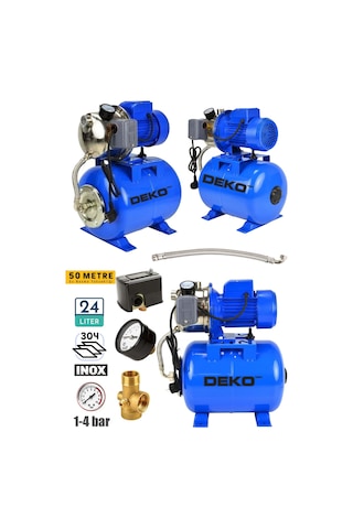 Deko Dke24p 1.5 Hp Paslanmaz Jet Pompalı Su Pompası + 24lt Yatay Küre Tank Seti Otomatik Hidrofor
