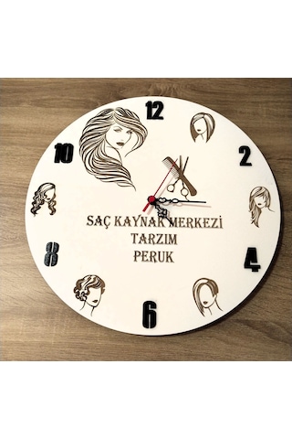 Peruk Saç Tasarım Kuaför Güzellik Merkezi 6 Mdf Kişiye Özel İsim Yazılı Duvar Saati Çok Renkli