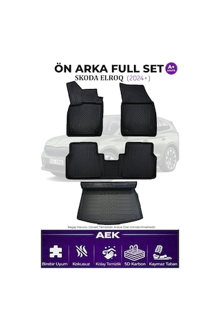 Skoda Elroq 2024+ 5d Karbon Paspas Takımı +3d Pvc Bagaj Havuzu Se