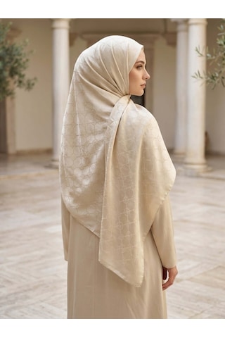 Camellia Scarfs İtalyan Jakar Şal Monogram Desen Bej - Zarif Ve Lüks Stil