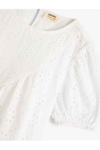 Koton Elbise Fistolu Kısa Kollu Yuvarlak Yaka Pamuklu Beyaz 4skg80050aw Beyaz