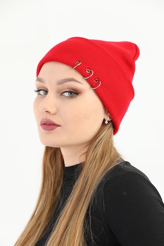 Kadın Kırmızı Piercingli Kışlık Bere Kırmızı